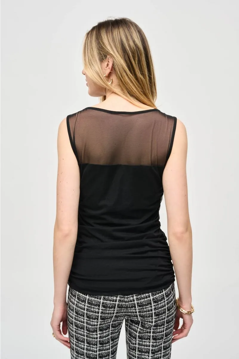 Joseph Ribkoff Ruched Mesh Sleeveless Tank Top 243104