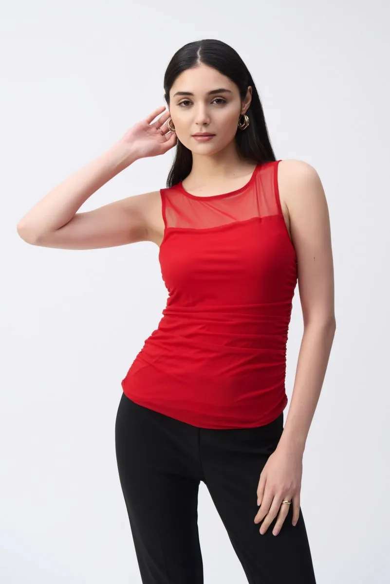 Joseph Ribkoff Ruched Mesh Sleeveless Tank Top 243104
