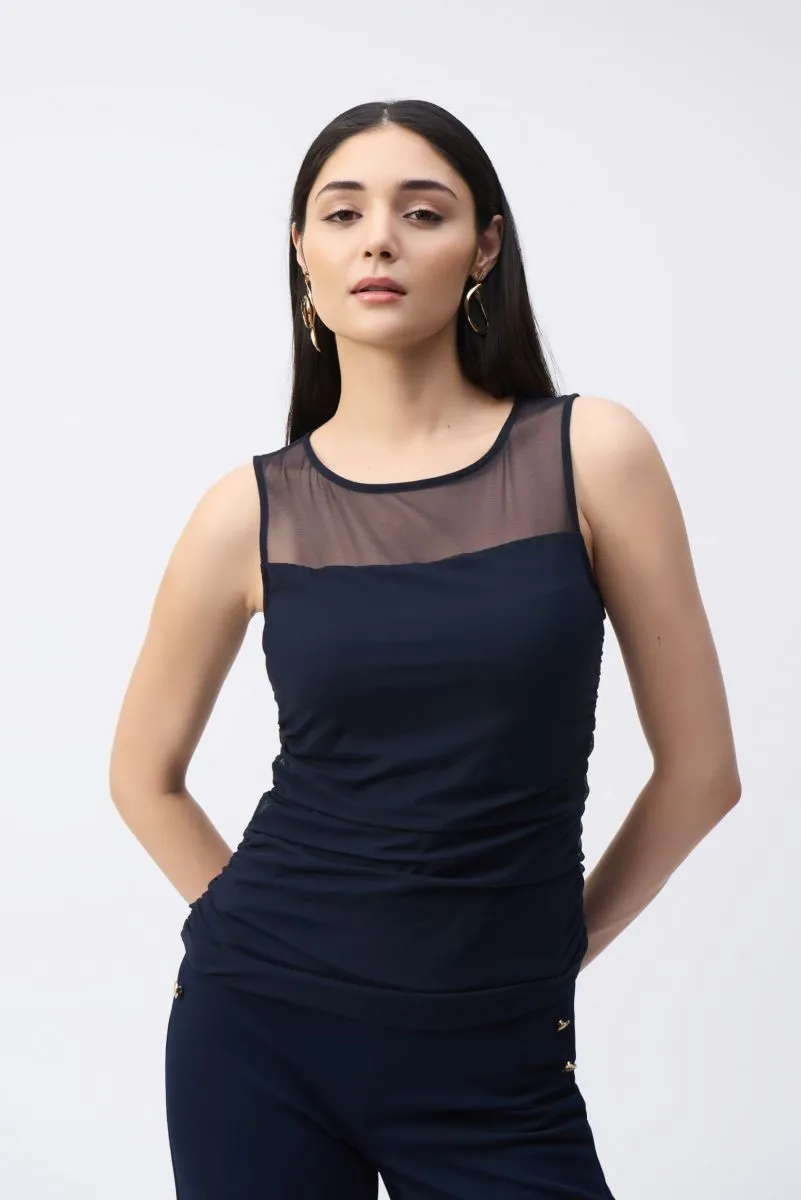 Joseph Ribkoff Ruched Mesh Sleeveless Tank Top 243104