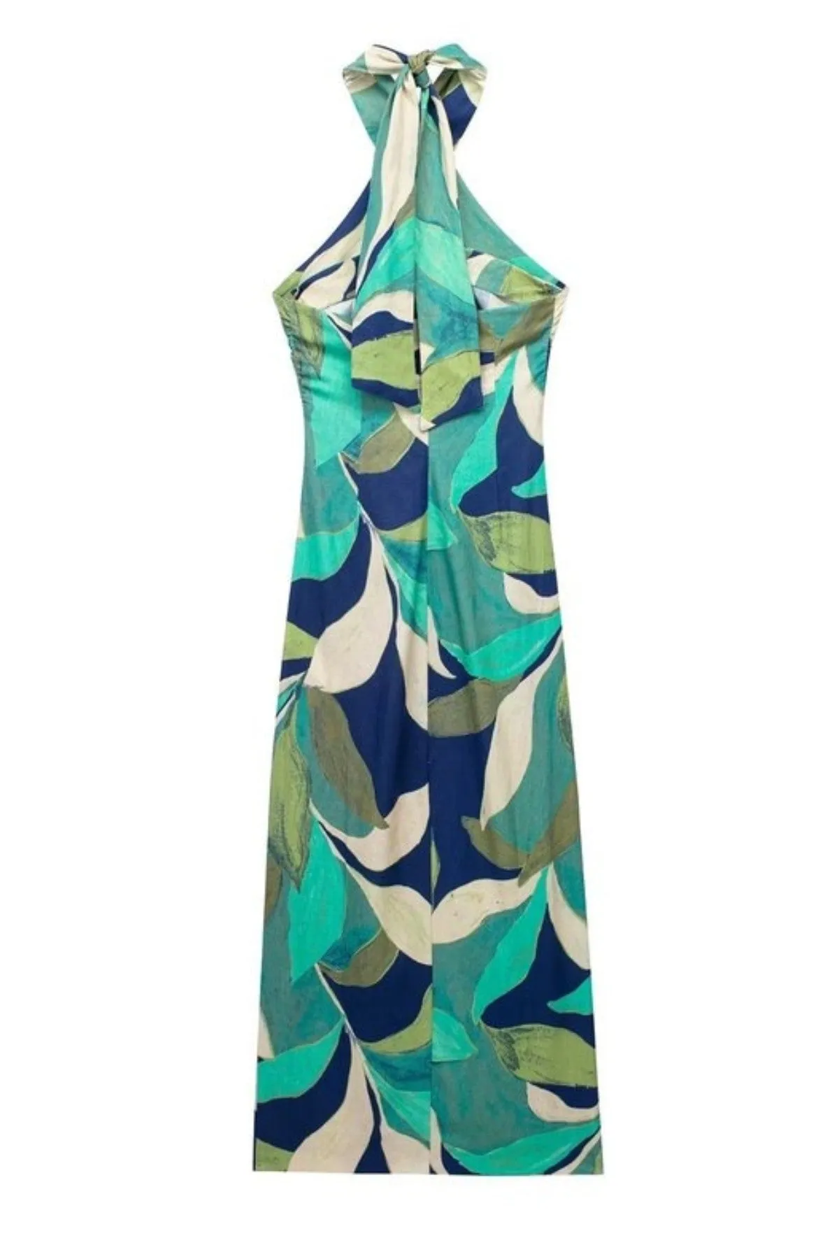 JOURNEE  2-Way Tied-Halter/Tube Midi Dress (Teal & Blue)