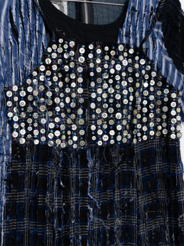 JRAT 4D Shades of Blue Dress with Fringe (Navy Swiss Dot/Blue Stripe/Plaid)