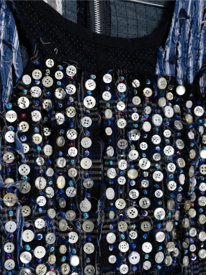 JRAT 4D Shades of Blue Dress with Fringe (Navy Swiss Dot/Blue Stripe/Plaid)