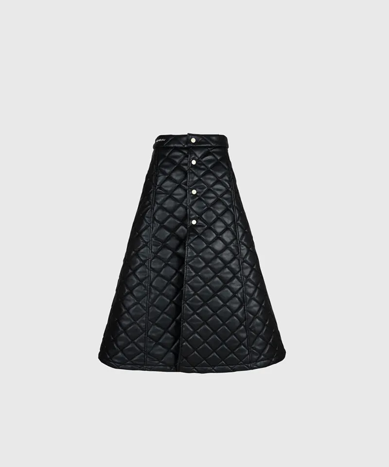 KANDINI Eco-leather Quilting Padded Long(Wrap) Skirt - Black