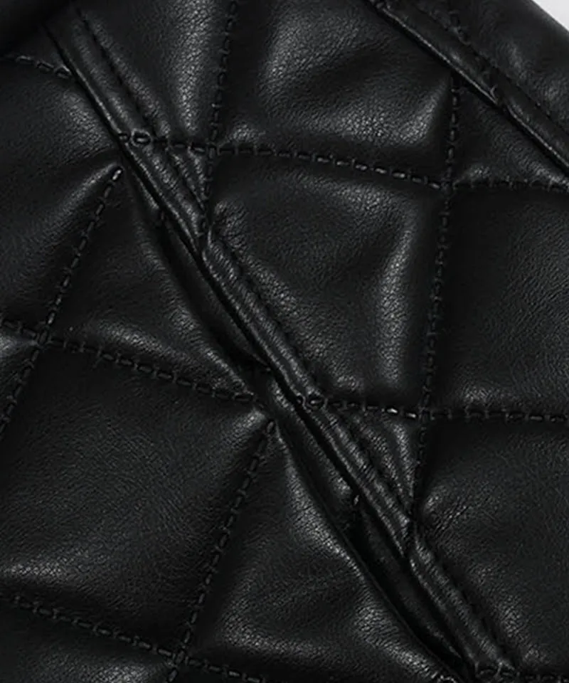 KANDINI Eco-leather Quilting Padded Long(Wrap) Skirt - Black