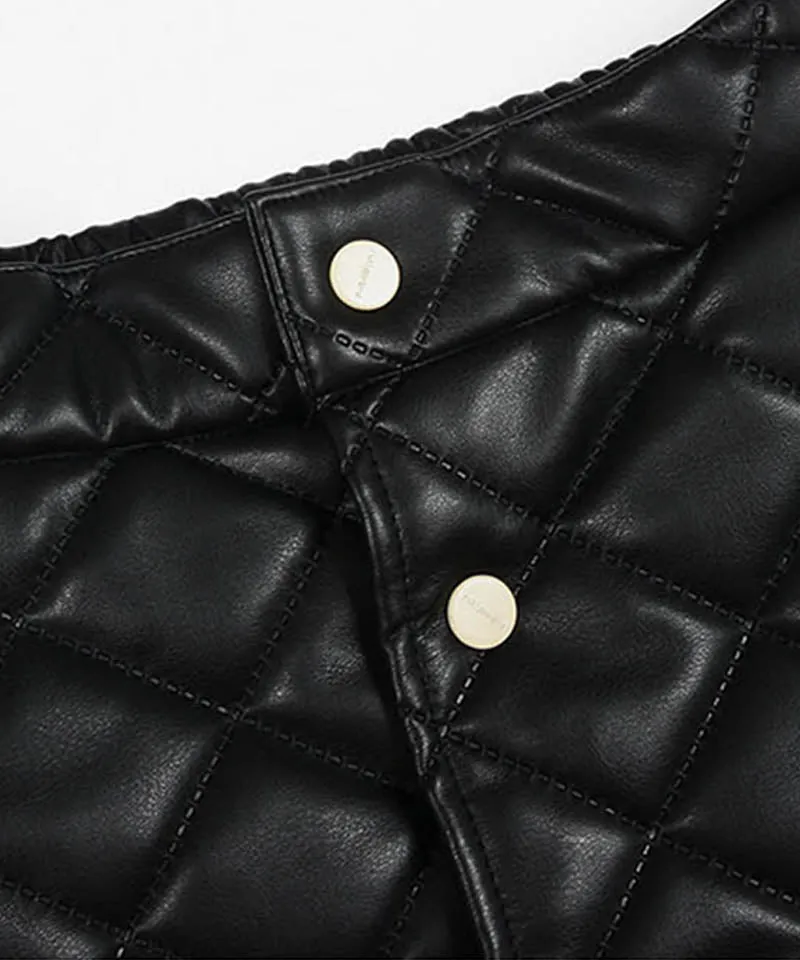 KANDINI Eco-leather Quilting Padded Long(Wrap) Skirt - Black