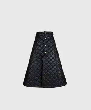 KANDINI Eco-leather Quilting Padded Long(Wrap) Skirt - Black
