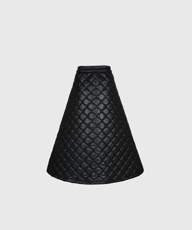 KANDINI Eco-leather Quilting Padded Long(Wrap) Skirt - Black