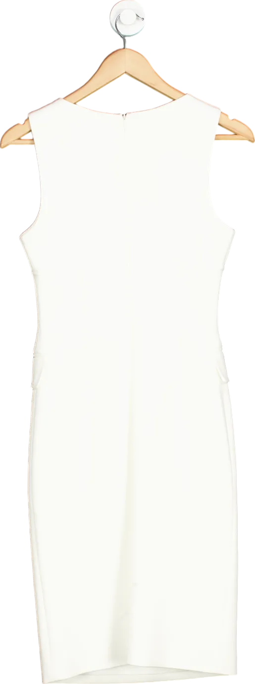 Karen Millen White The Founder Compact Stretch Button Detail Woven Midi Dress UK 6