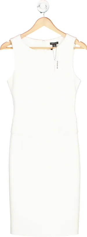 Karen Millen White The Founder Compact Stretch Button Detail Woven Midi Dress UK 6