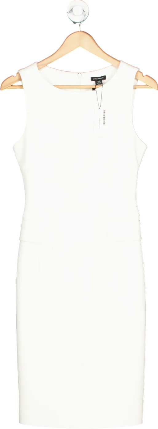 Karen Millen White The Founder Compact Stretch Button Detail Woven Midi Dress UK 6