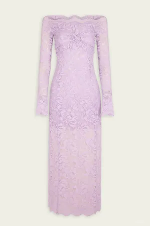 Lace Off-Shoulder Midi Dress in French Lavender