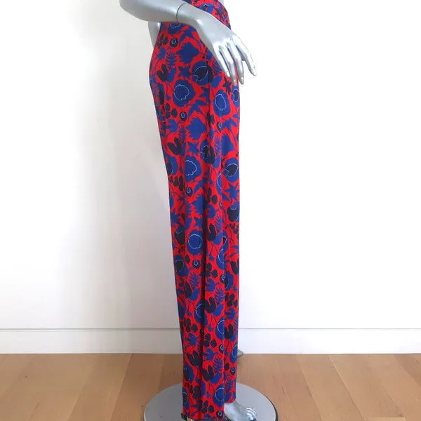 LaDoubleJ Palazzo Pants Wildbird Red/Blue Printed Crepe Jersey Size Small