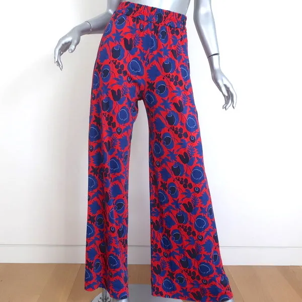 LaDoubleJ Palazzo Pants Wildbird Red/Blue Printed Crepe Jersey Size Small