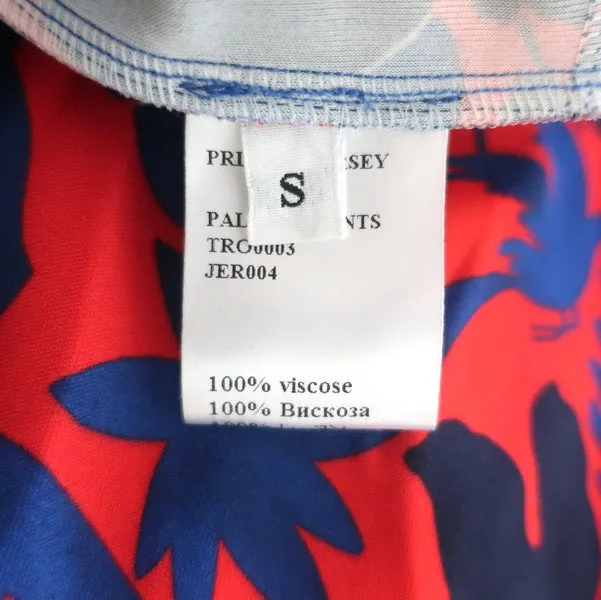 LaDoubleJ Palazzo Pants Wildbird Red/Blue Printed Crepe Jersey Size Small