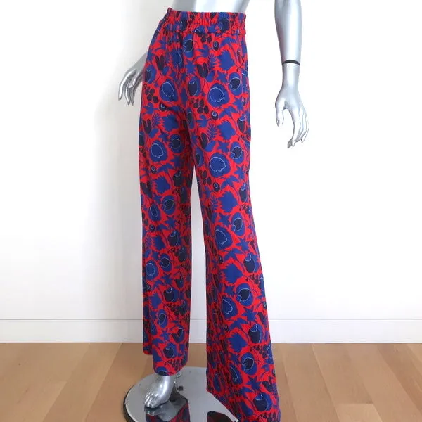 LaDoubleJ Palazzo Pants Wildbird Red/Blue Printed Crepe Jersey Size Small