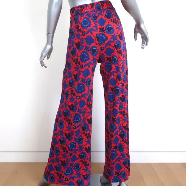 LaDoubleJ Palazzo Pants Wildbird Red/Blue Printed Crepe Jersey Size Small