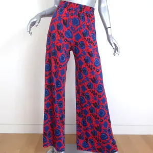 LaDoubleJ Palazzo Pants Wildbird Red/Blue Printed Crepe Jersey Size Small