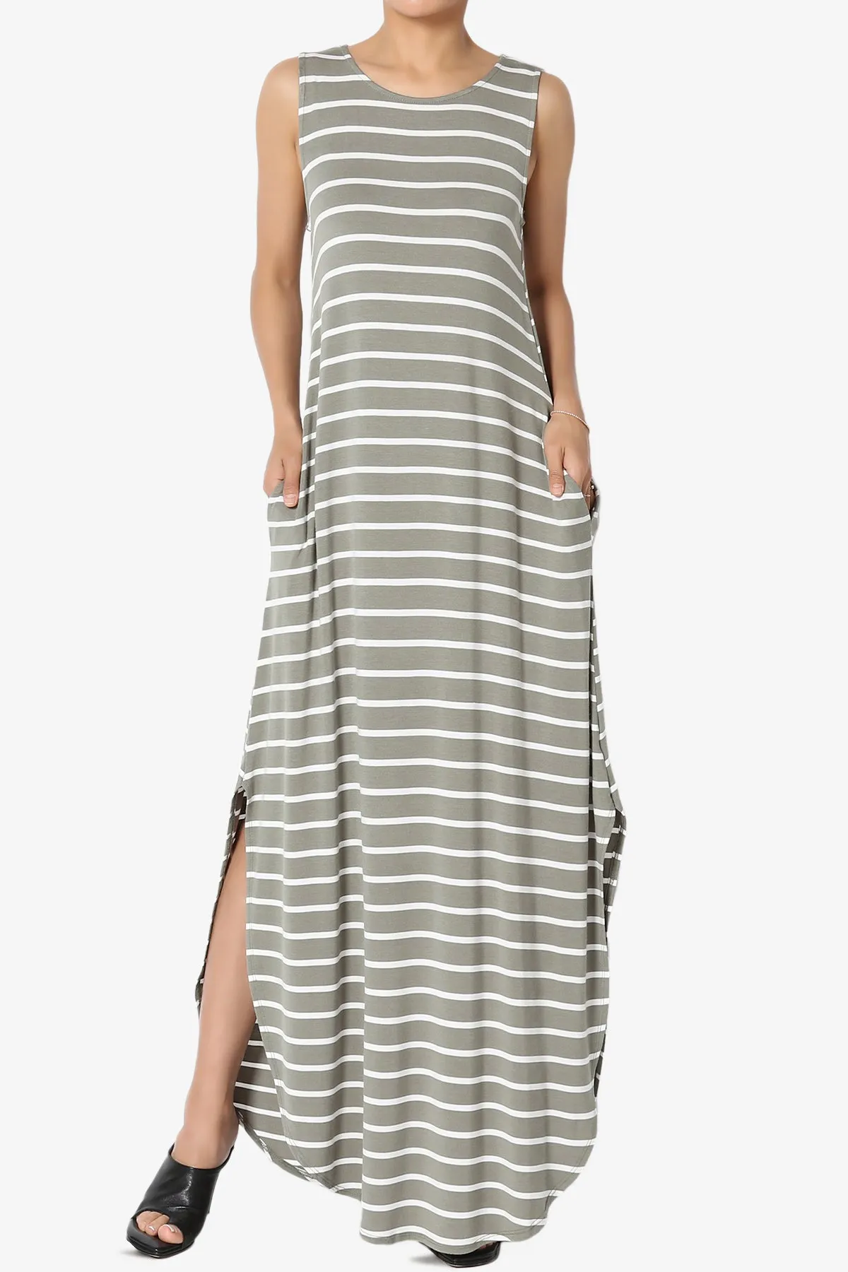 Lanie Striped Sleeveless Split Hem Maxi Dress