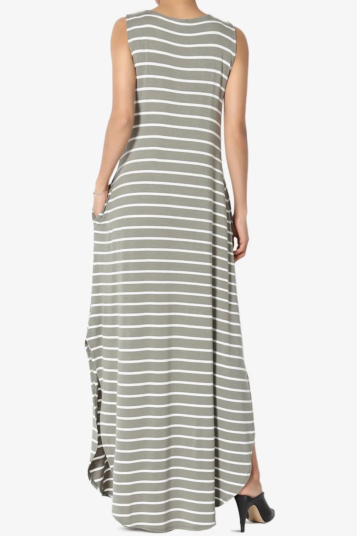 Lanie Striped Sleeveless Split Hem Maxi Dress
