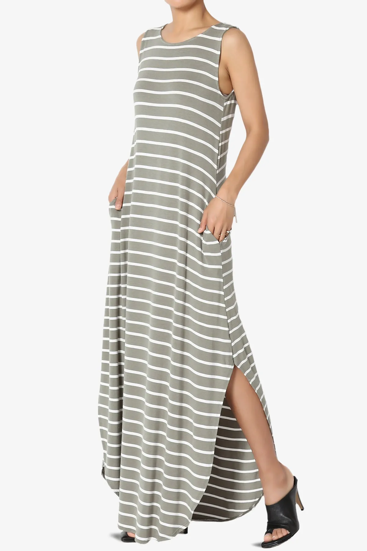 Lanie Striped Sleeveless Split Hem Maxi Dress