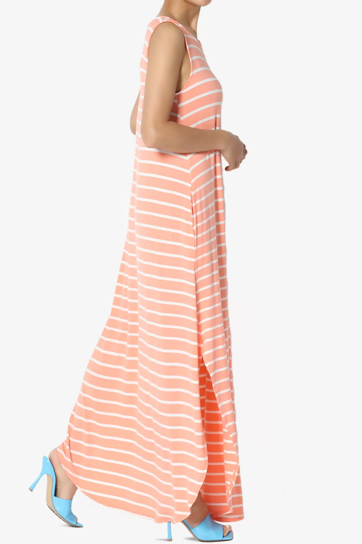 Lanie Striped Sleeveless Split Hem Maxi Dress