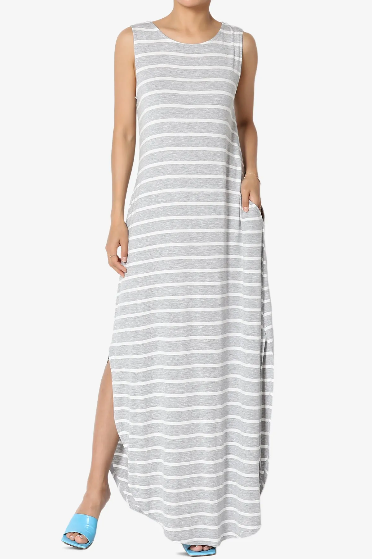 Lanie Striped Sleeveless Split Hem Maxi Dress