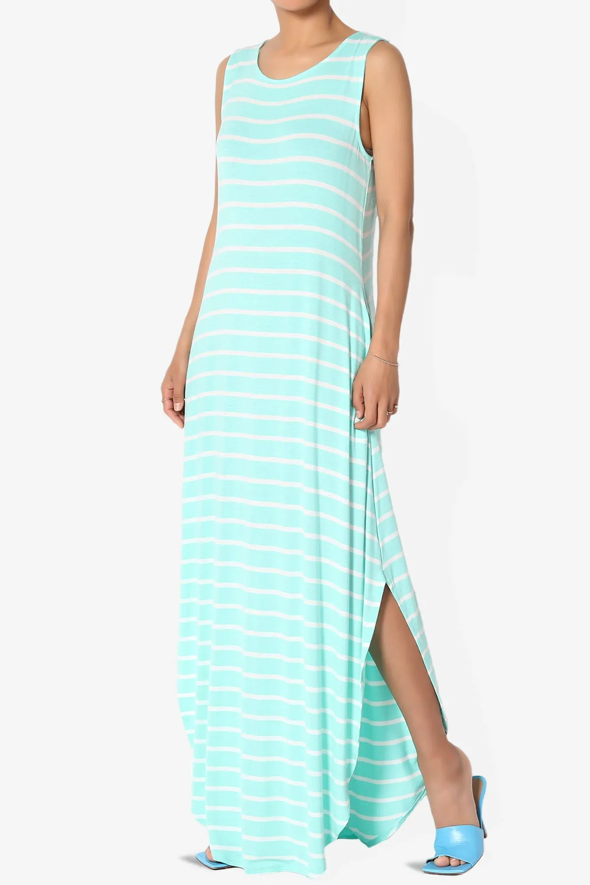 Lanie Striped Sleeveless Split Hem Maxi Dress