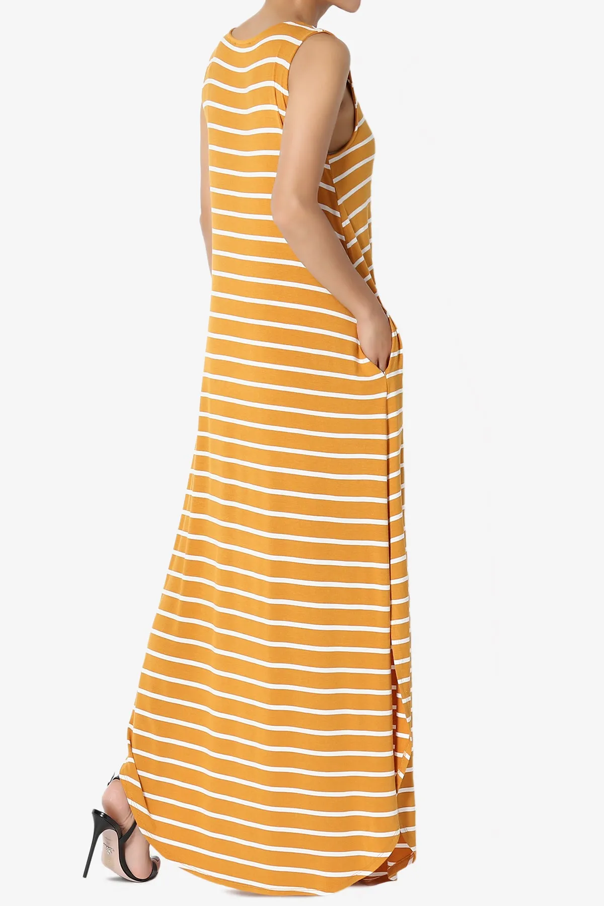 Lanie Striped Sleeveless Split Hem Maxi Dress