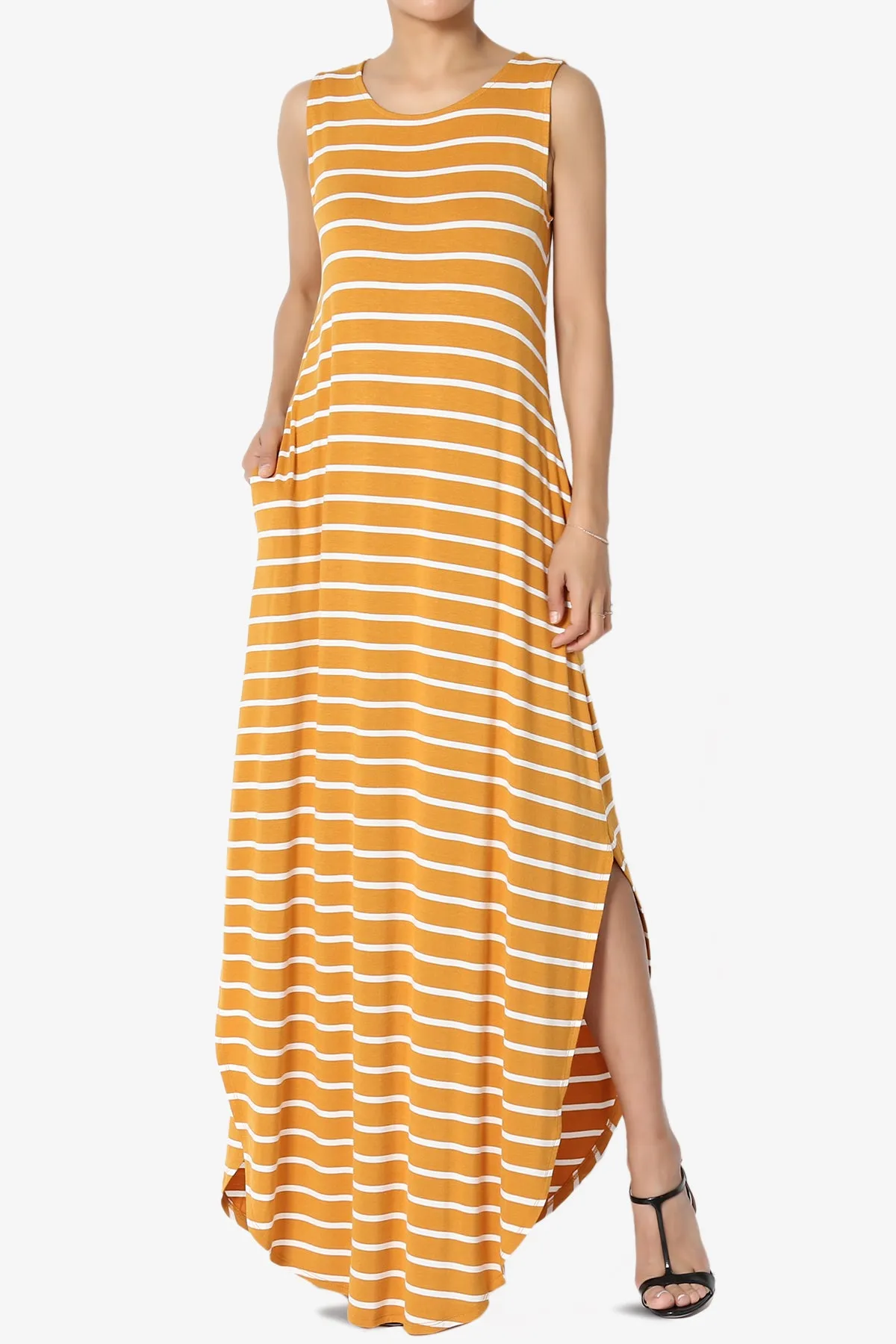 Lanie Striped Sleeveless Split Hem Maxi Dress