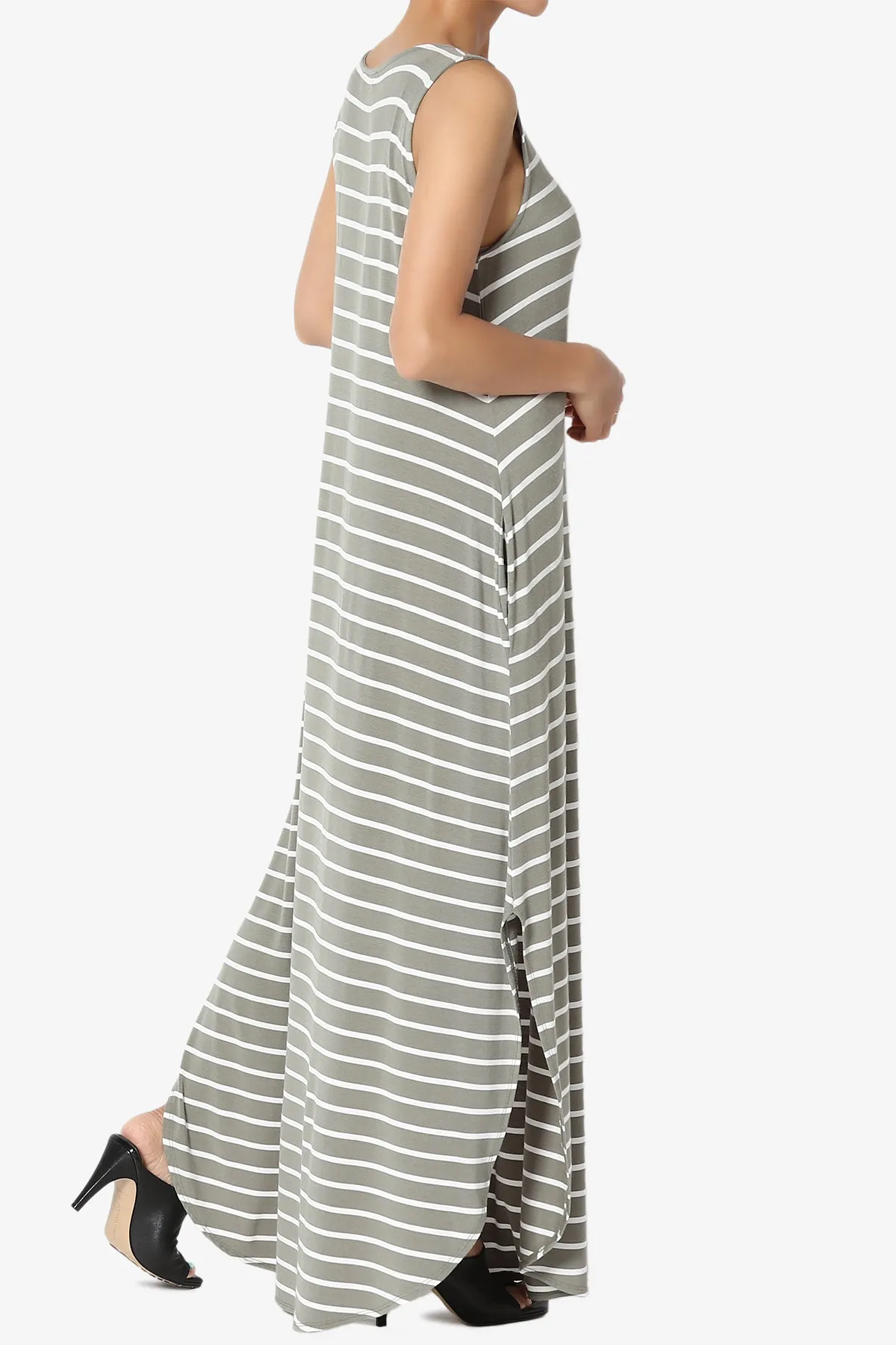 Lanie Striped Sleeveless Split Hem Maxi Dress