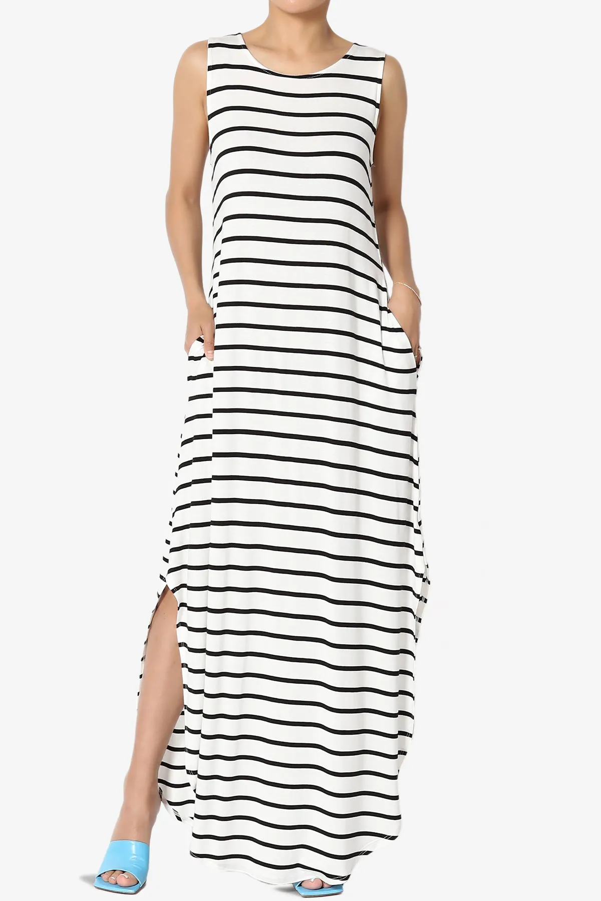 Lanie Striped Sleeveless Split Hem Maxi Dress