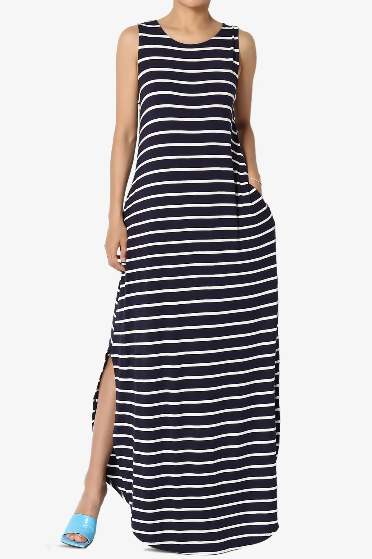 Lanie Striped Sleeveless Split Hem Maxi Dress