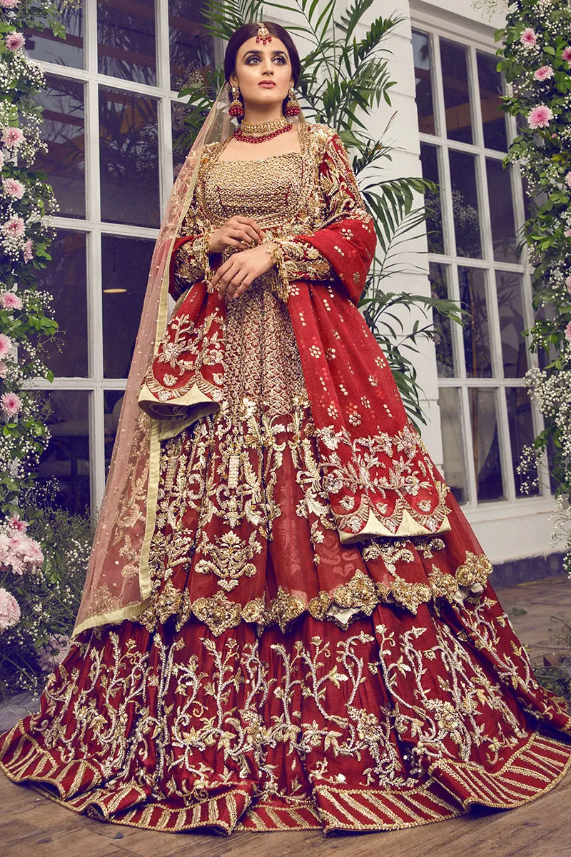 Latest beautiful Indian designer wedding dress in crimson red color # B3457