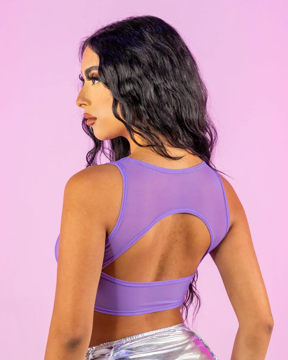 Lavender Mesh Keyhole Top