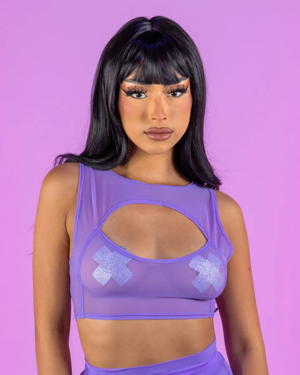 Lavender Mesh Keyhole Top