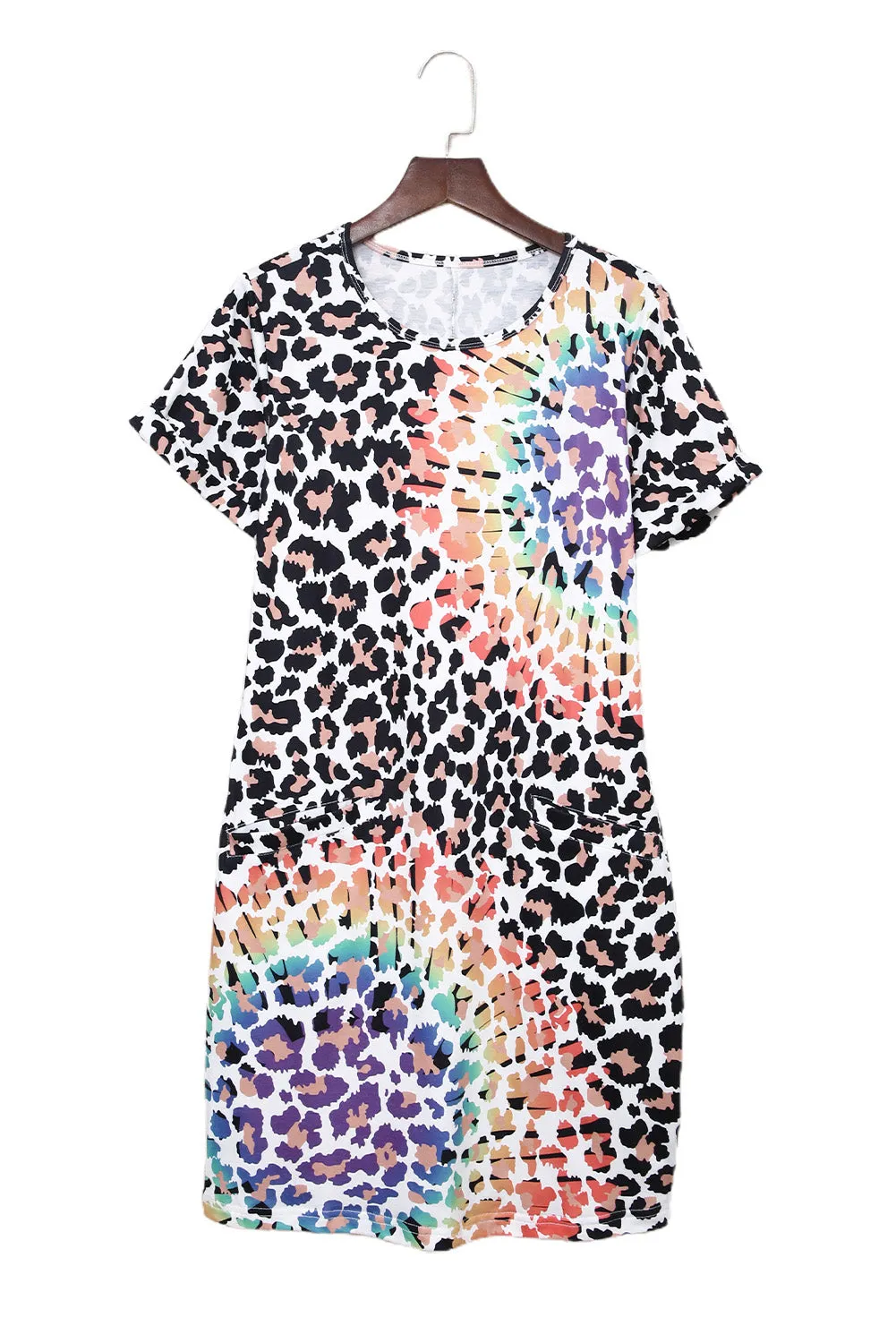 Leopard Reverse Tie Dye Rainbow Pocket Mini Dress