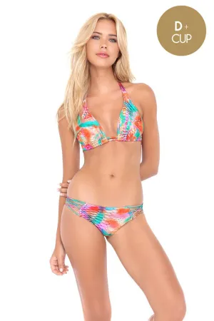 LIBERTAD TORNASOL - Triangle Halter Top & Criss Cross Sides Full Bottom • Multicolor