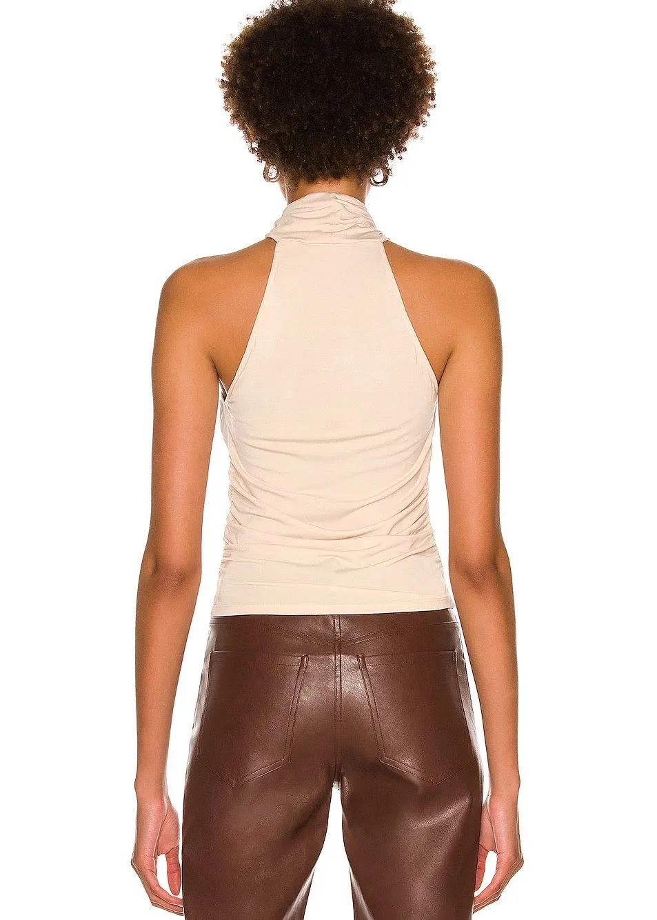 Lindsey Matte Jersey Halter Keyhole Tank Top (Shell)