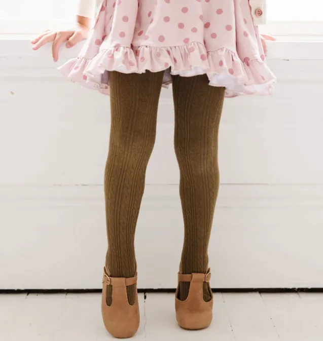 LIttle Stocking Co. Cable Knit Tights - Olive