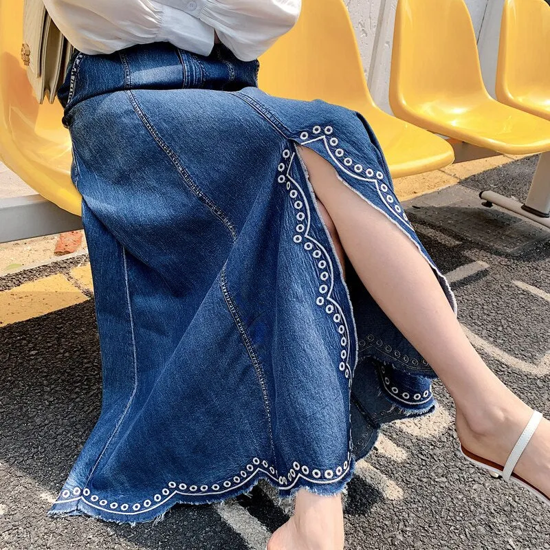 Long Maxi Denim Jeans Skirts For Women