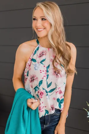 Love You Deeply Sleeveless Floral Top- Cream