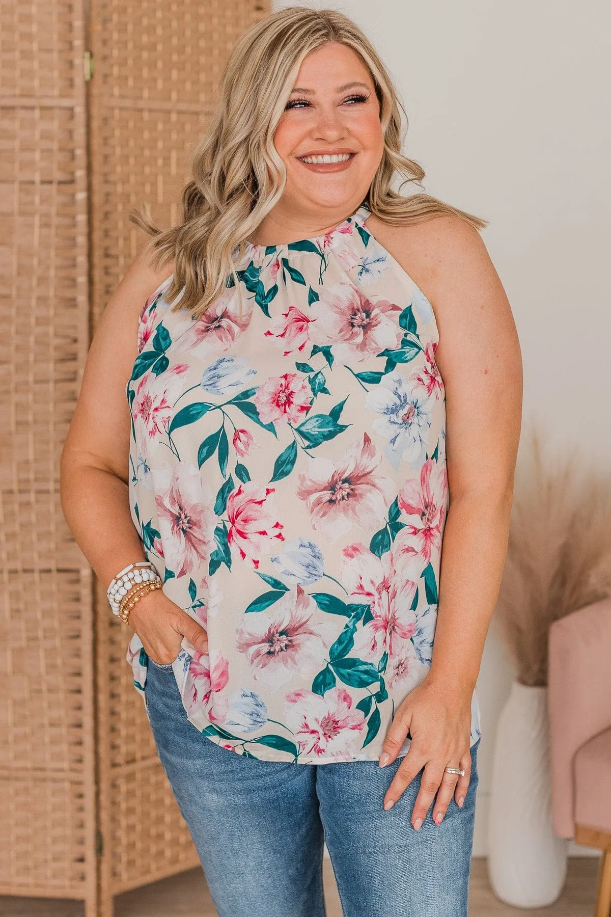 Love You Deeply Sleeveless Floral Top- Cream