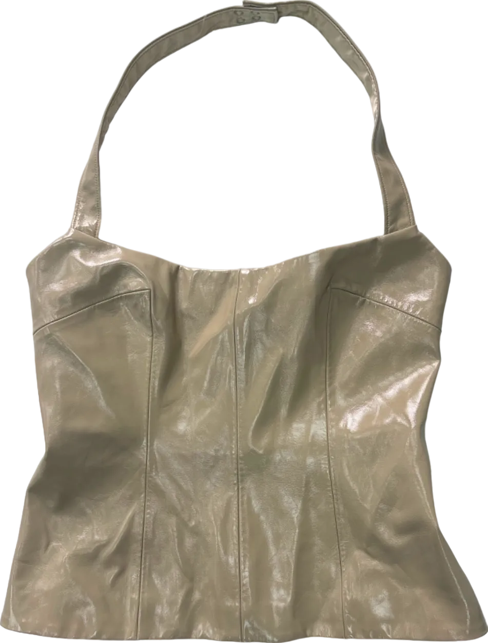 LPA Beige Faux Leather Corset Top UK S
