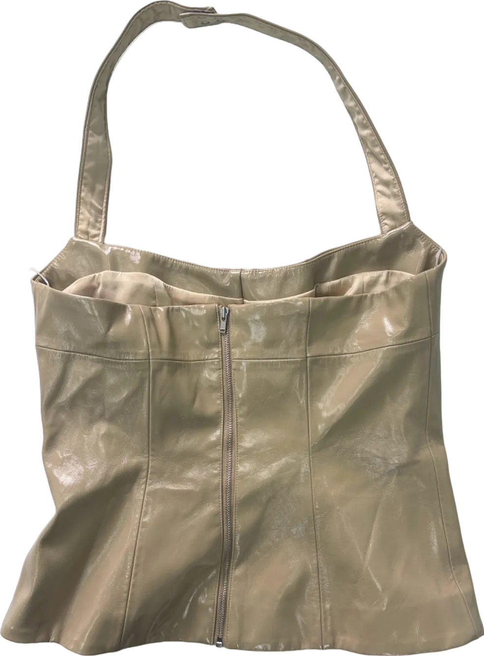LPA Beige Faux Leather Corset Top UK S