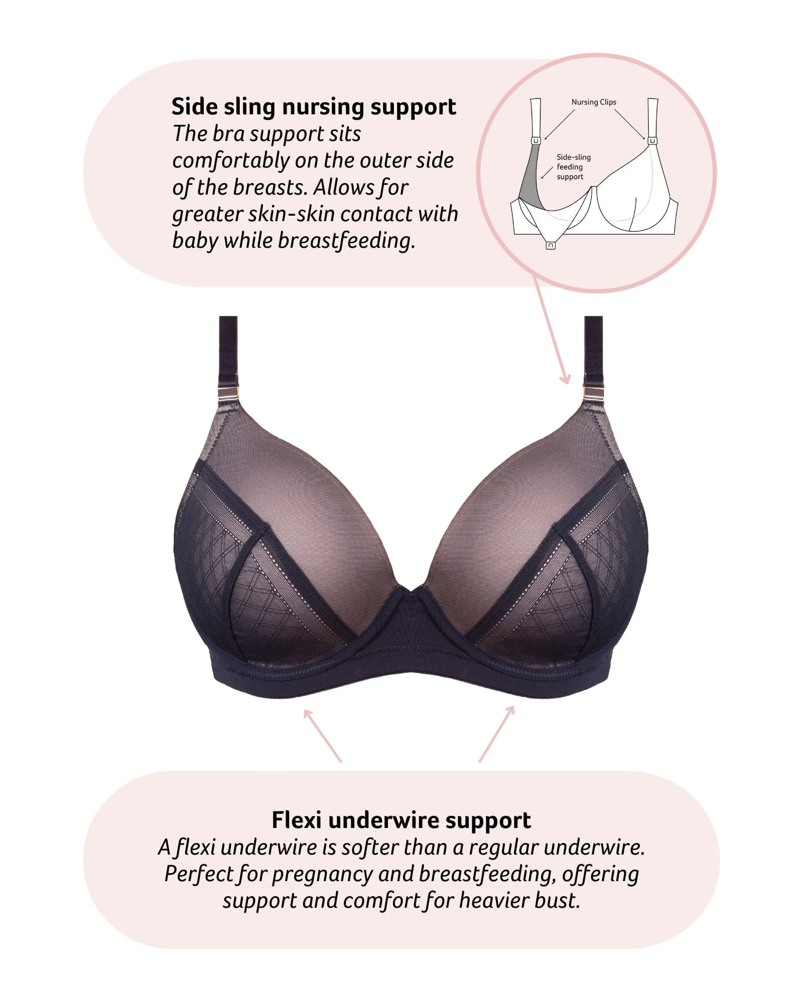 Lunar Plunge T-Shirt Nursing Bra - Black