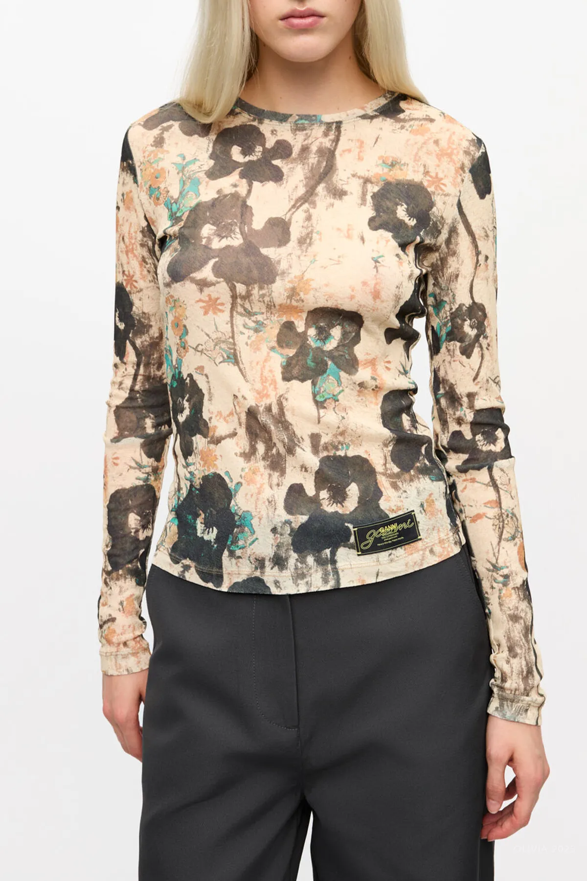 Marl Mesh Long Sleeve Top in Afterglow