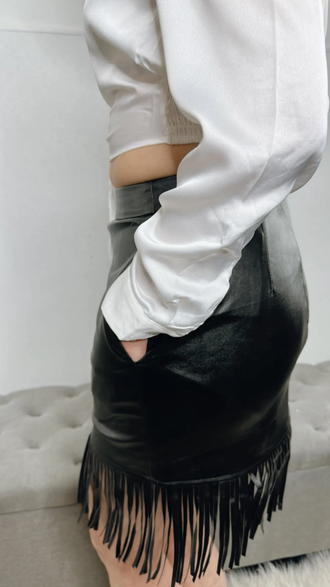 Marla Black Fox Leather Skirt