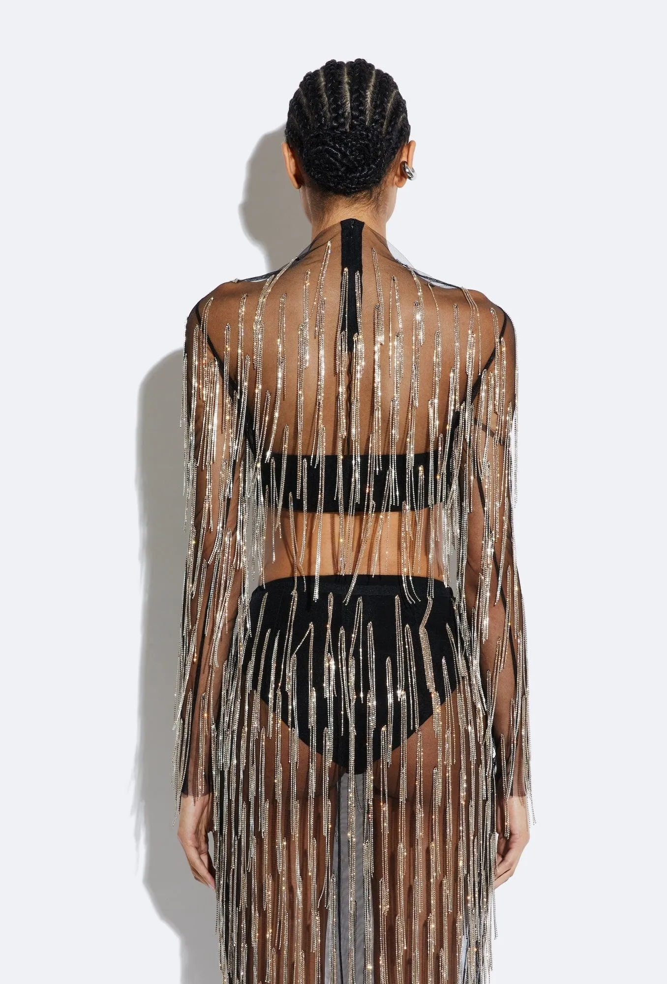 Mesh Diamond Fringe Cropped Top