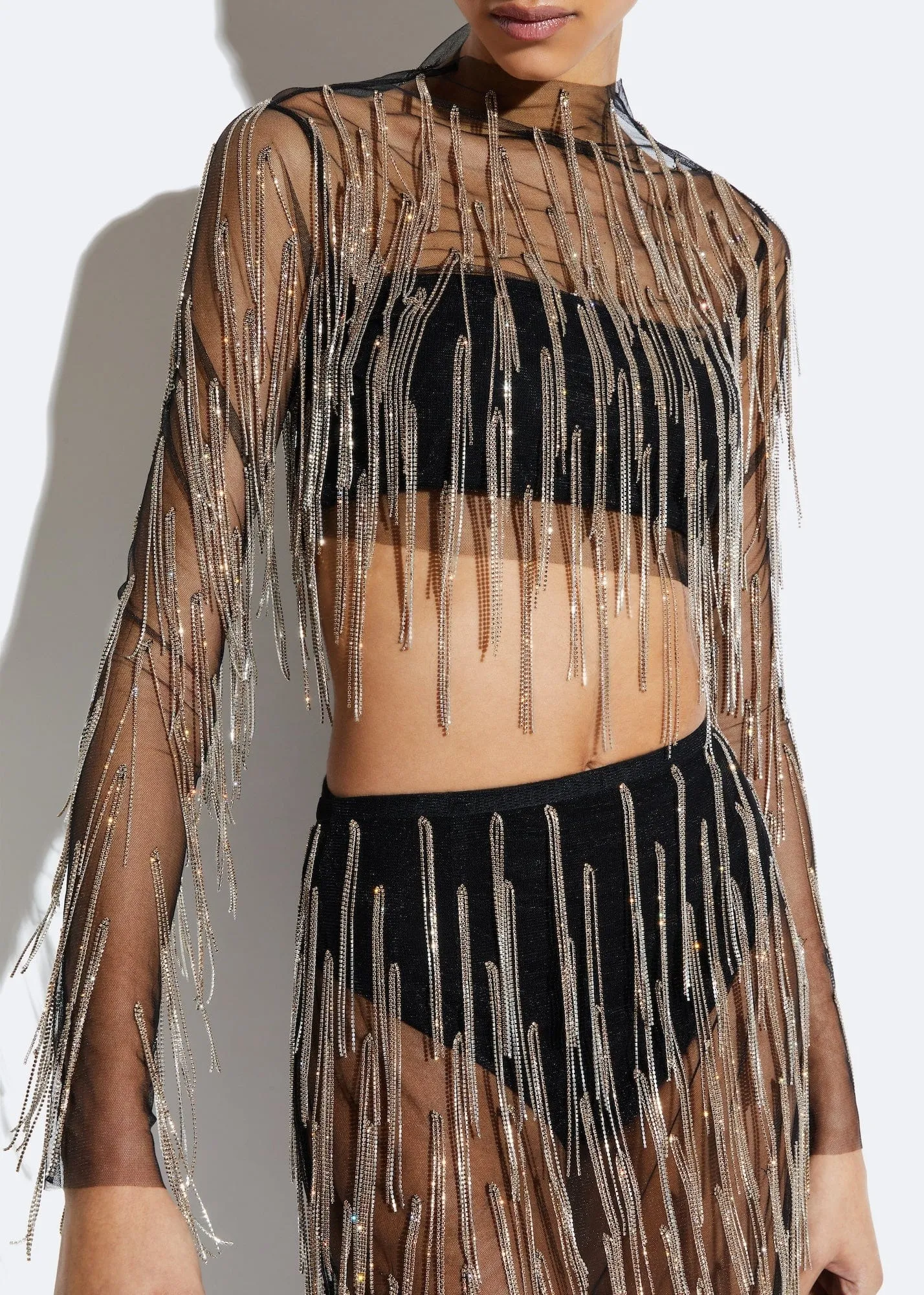 Mesh Diamond Fringe Cropped Top
