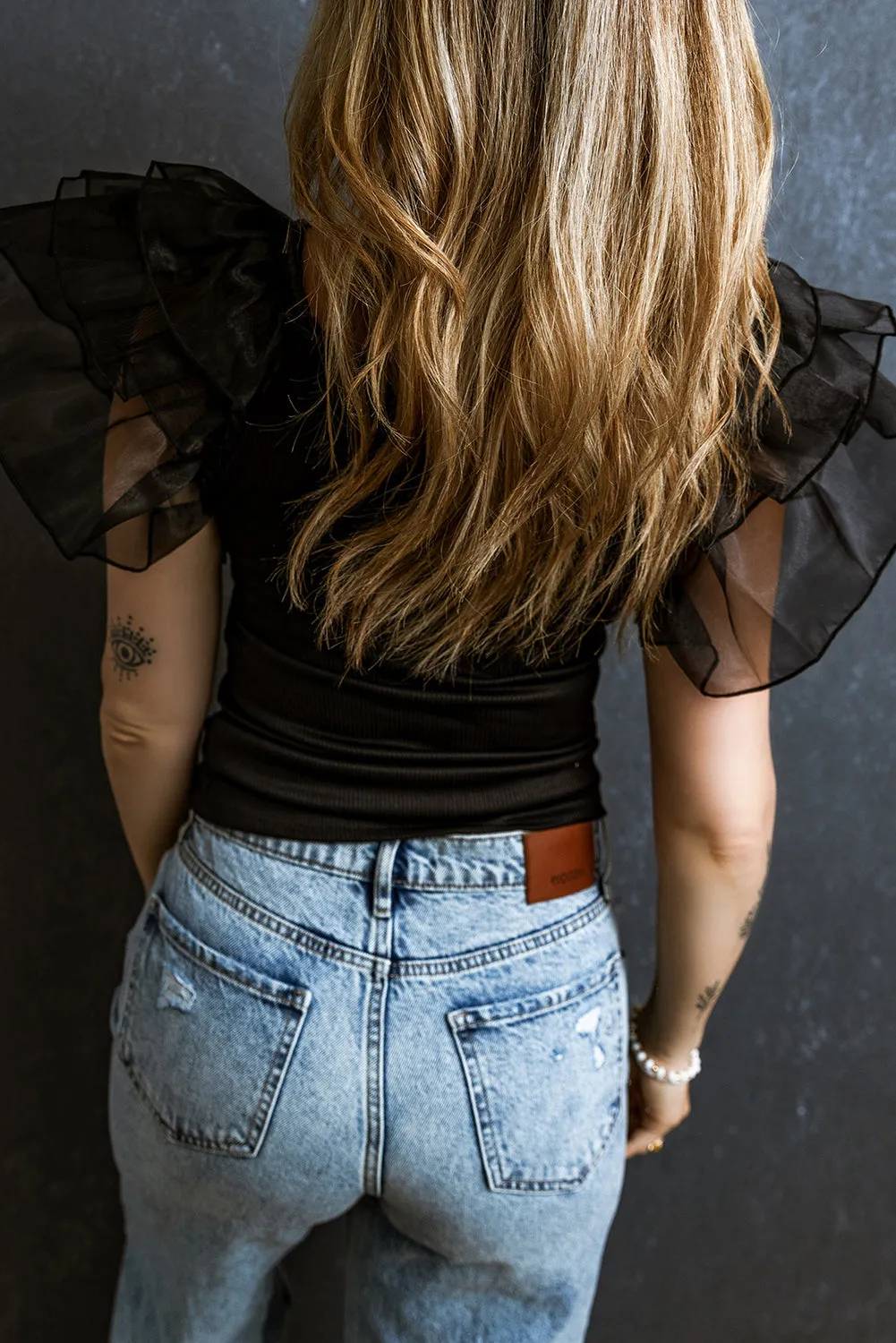 Mesh Flutter Ribbed Knit Top